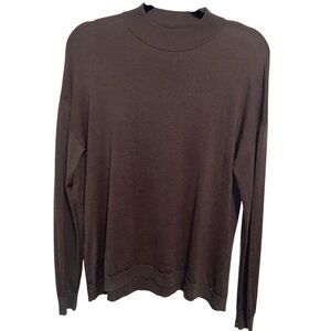 Uniqlo Sweater Mens Medium Pure New Wool Mock Neck Shirt Pullover Brown Green